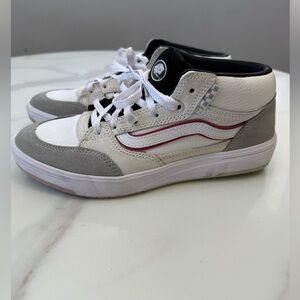Vans Kids White and Gray Sneakers with Red Accents